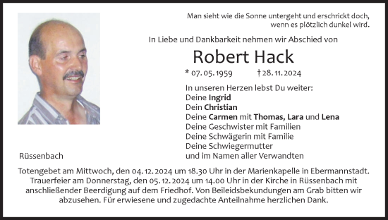 Anzeige von Robert Hack von MGO