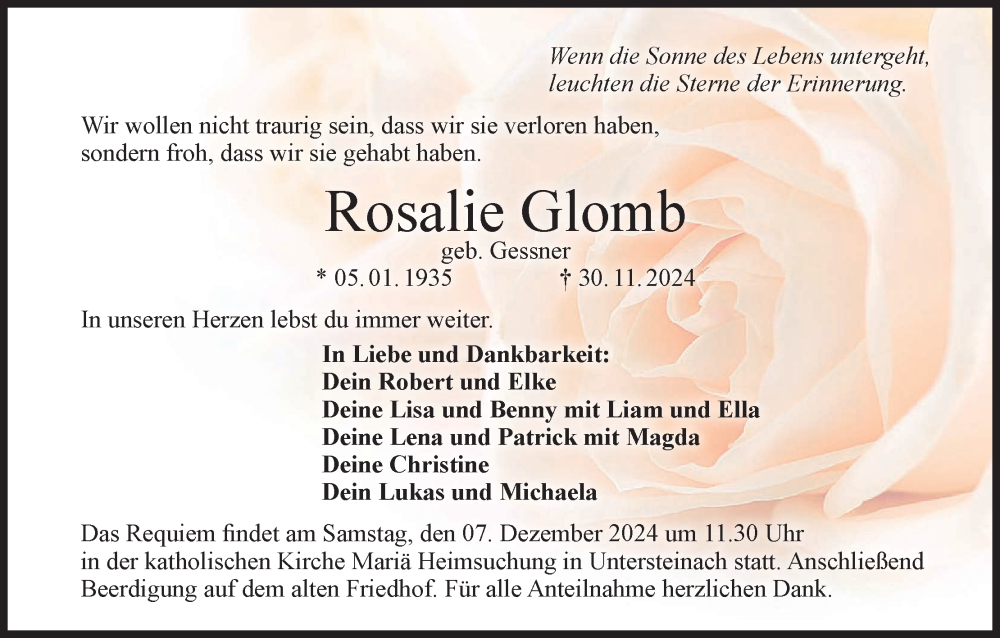  Traueranzeige für Rosalie Glomb vom 05.12.2024 aus MGO