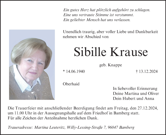 Anzeige von Sibille Krause von MGO