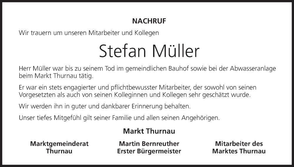  Traueranzeige für Stefan Müller vom 13.12.2024 aus MGO