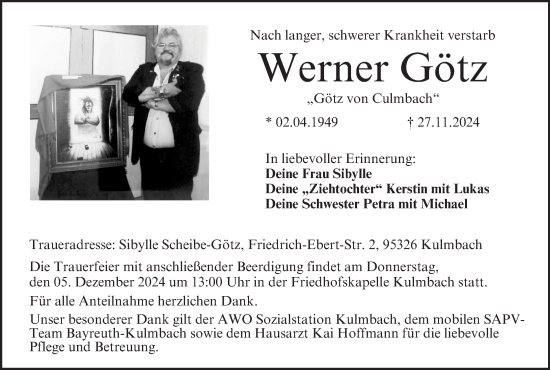 Anzeige von Werner Götz von MGO