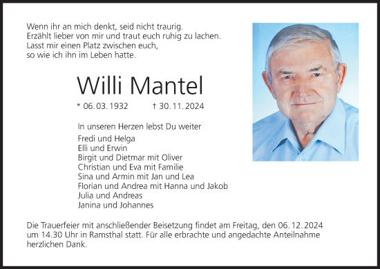 Anzeige von Willi Mantel von MGO