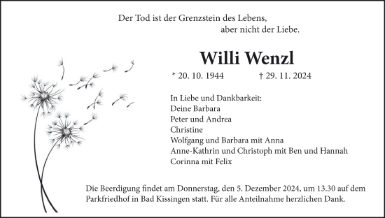 Anzeige von Willi Wenzl von MGO