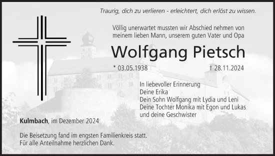 Anzeige von Wolfgang Pietsch von MGO