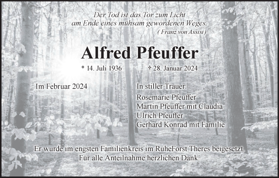 Anzeige von Alfred Pfeuffer von MGO