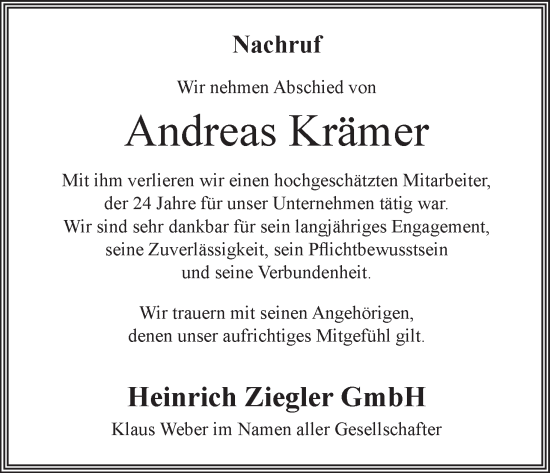 Anzeige von Andreas Krämer von MGO