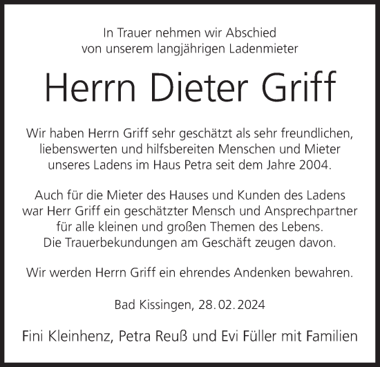 Anzeige von Dieter Griff von MGO