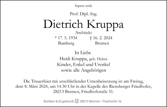 Anzeige von Dietrich Kruppa von MGO