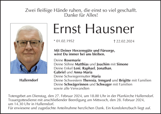 Anzeige von Ernst Hausner von MGO