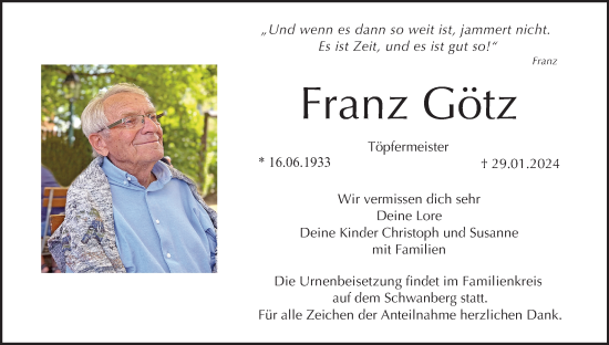 Anzeige von Franz Götz von MGO