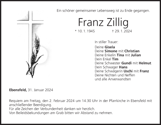 Anzeige von Franz Zillig von MGO