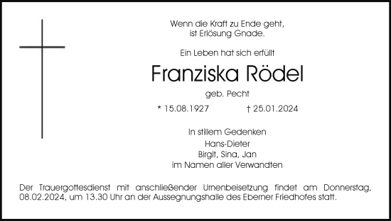 Anzeige von Franziska Rödel von MGO