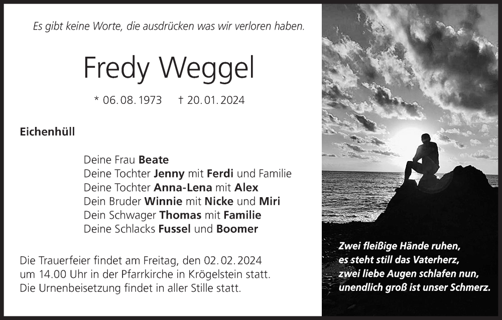  Traueranzeige für Fredy Weggel vom 31.01.2024 aus MGO