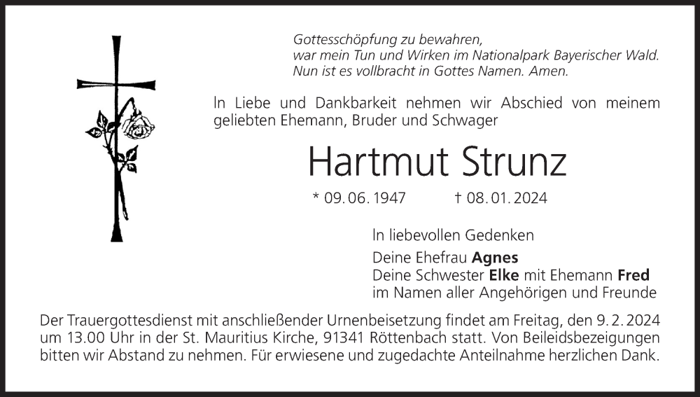  Traueranzeige für Hartmut Strunz vom 07.02.2024 aus MGO
