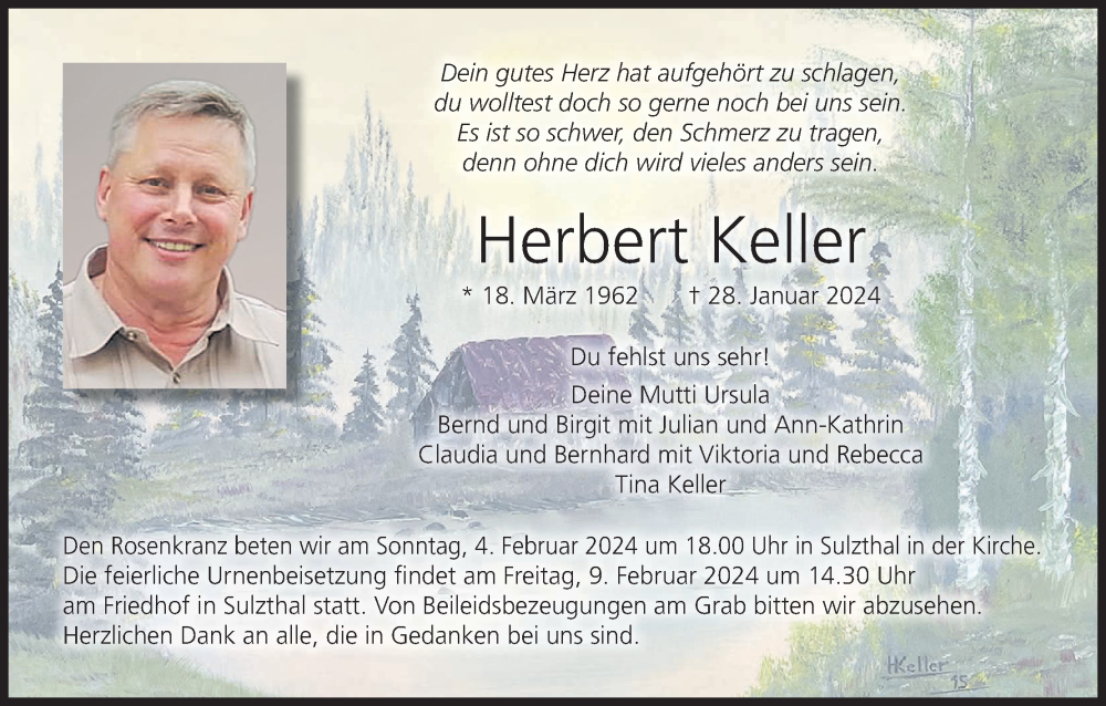  Traueranzeige für Herbert Keller vom 03.02.2024 aus MGO