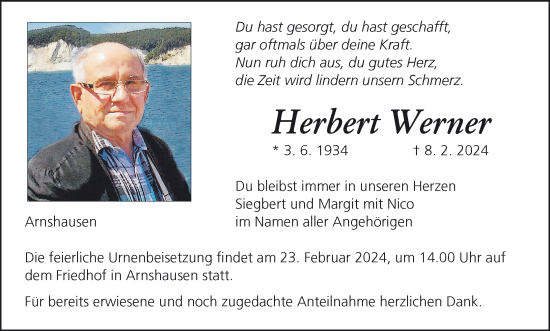 Anzeige von Herbert Werner von MGO