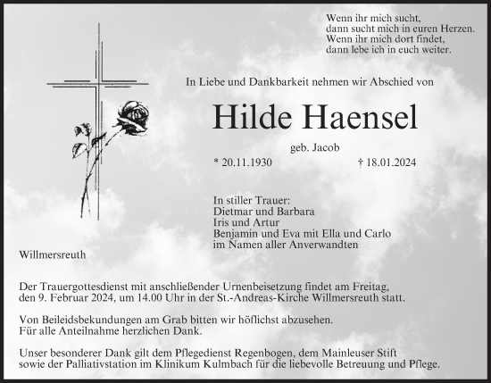 Anzeige von Hilde Haensel von MGO