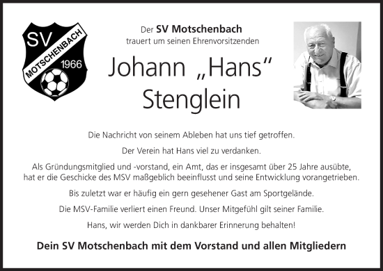 Anzeige von Johann Stenglein von MGO
