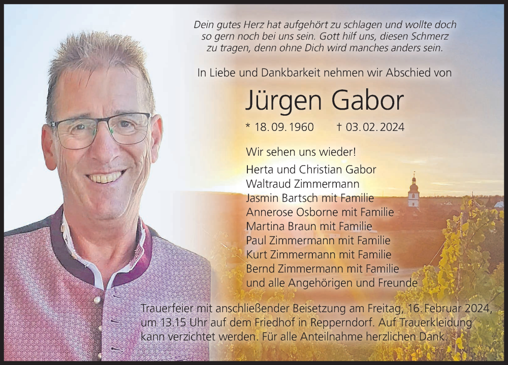  Traueranzeige für Jürgen Gabor vom 10.02.2024 aus MGO