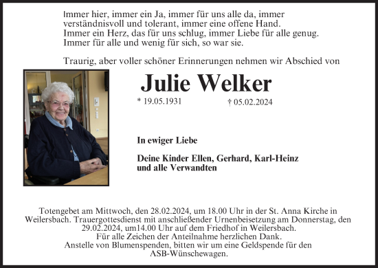 Anzeige von Julie Welker von MGO