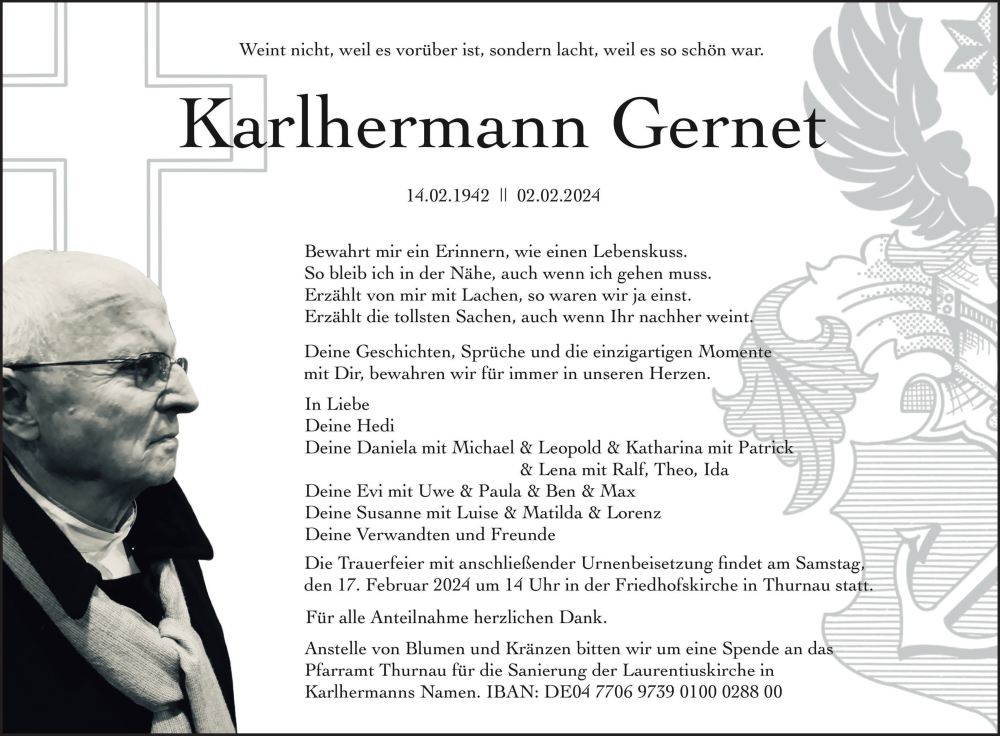  Traueranzeige für Karlhermann Gernet vom 10.02.2024 aus MGO
