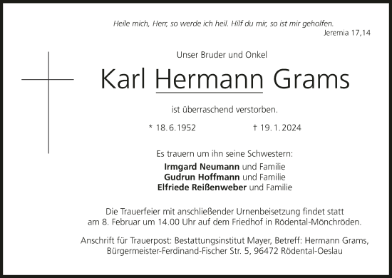 Anzeige von Karl Hermann Grams von MGO