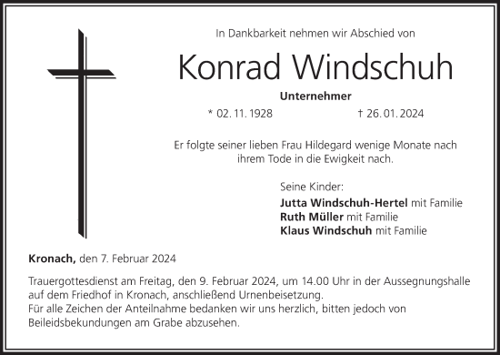 Anzeige von Konrad Windschuh von MGO