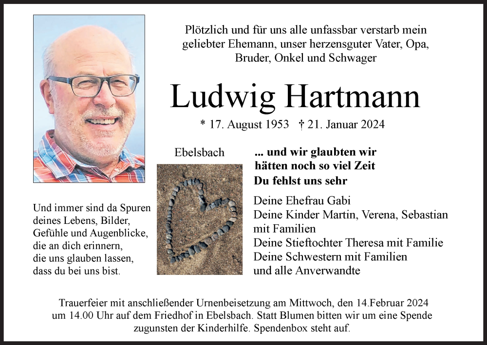  Traueranzeige für Ludwig Hartmann vom 10.02.2024 aus MGO