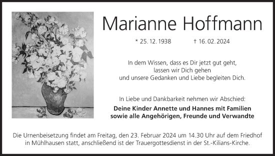 Anzeige von Marianne Hoffmann von MGO
