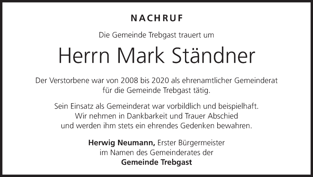  Traueranzeige für Mark Ständner vom 10.02.2024 aus MGO