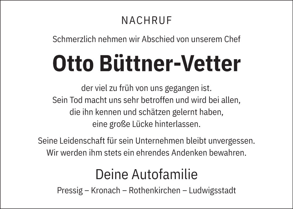  Traueranzeige für Otto Büttner-Vetter vom 03.02.2024 aus MGO