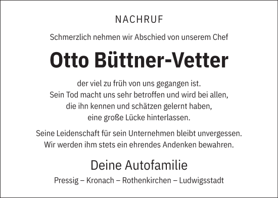 Anzeige von Otto Büttner-Vetter von MGO