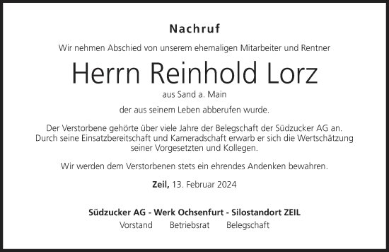 Anzeige von Reinhold Lorz von MGO