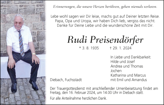 Anzeige von Rudi Preisendörfer von MGO