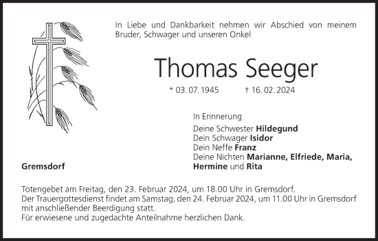Anzeige von Thomas Seeger von MGO