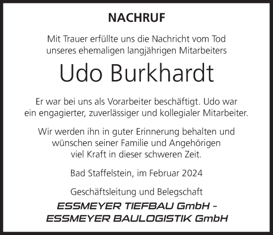 Anzeige von Udo Burkhardt von MGO