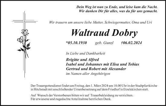 Anzeige von Waltraud Dobry von MGO