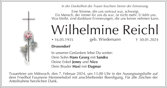 Anzeige von Wilhelmine Reichl von MGO