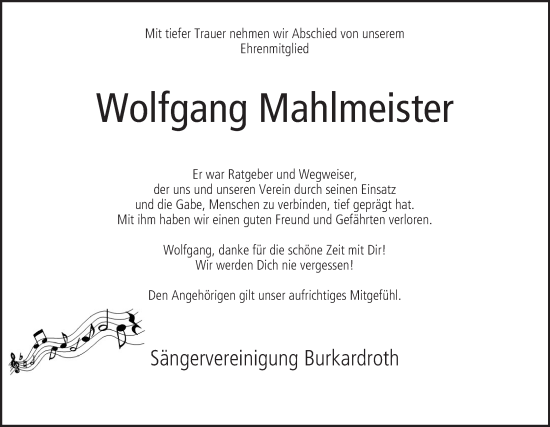 Anzeige von Wolfgang Mahlmeister von MGO