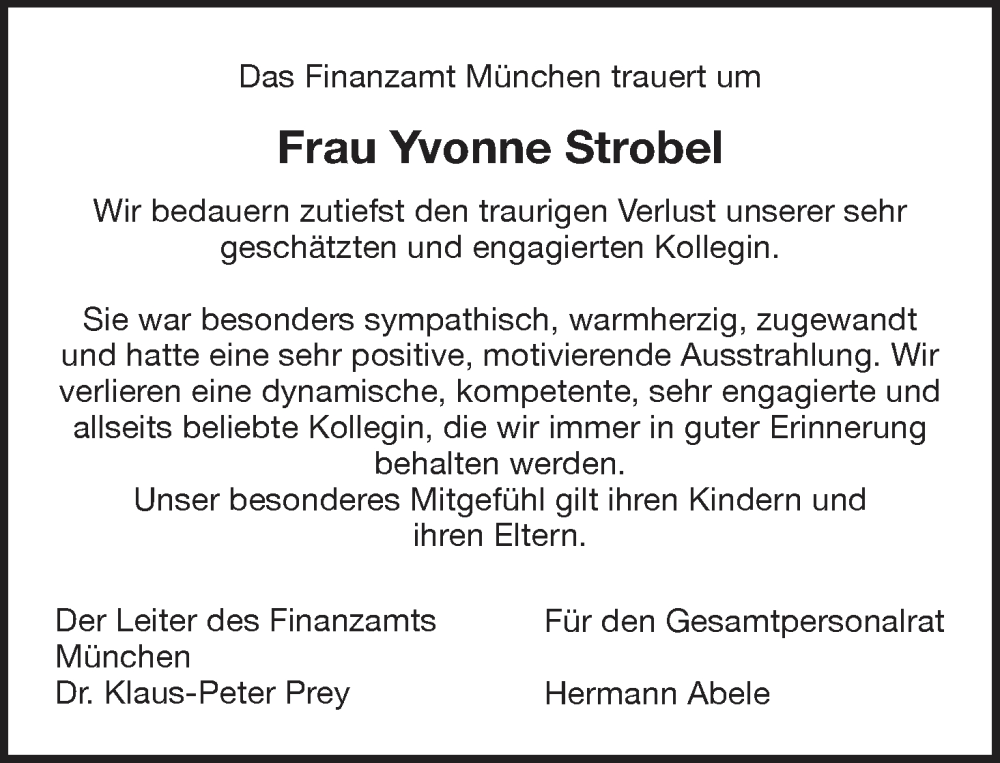  Traueranzeige für Yvonne Strobel vom 24.02.2024 aus MGO
