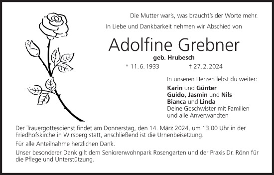 Anzeige von Adolfine Grebner von MGO