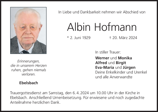 Anzeige von Albin Hofmann von MGO