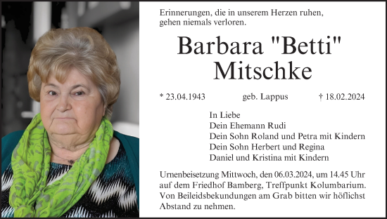 Anzeige von Barbara Mitschke von MGO
