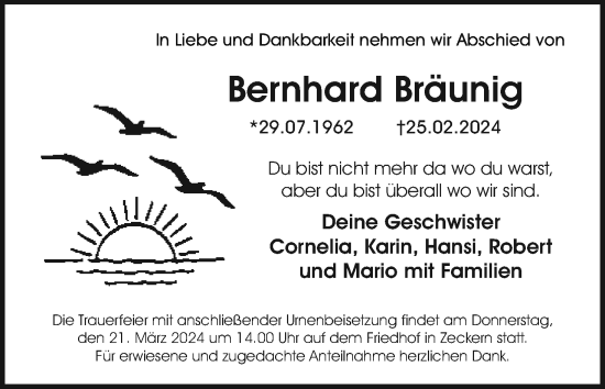 Anzeige von Bernhard Bräunig von MGO