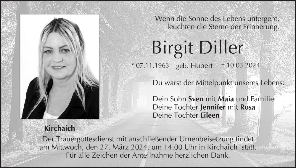  Traueranzeige für Birgit Diller vom 23.03.2024 aus MGO