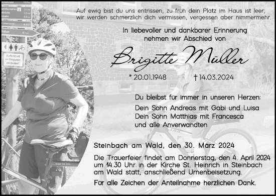 Anzeige von Brigitte Müller von MGO