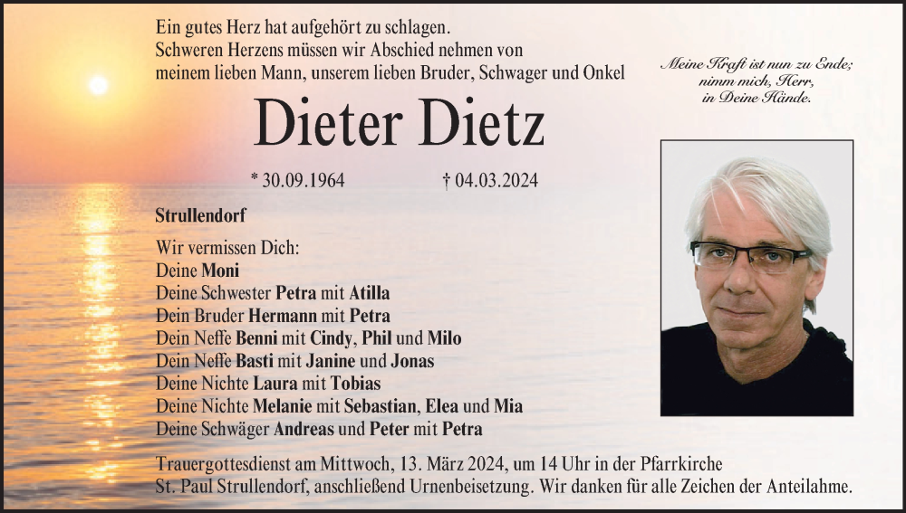  Traueranzeige für Dieter Dietz vom 09.03.2024 aus MGO