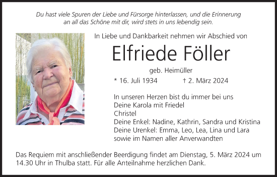 Anzeige von Elfriede Föller von MGO