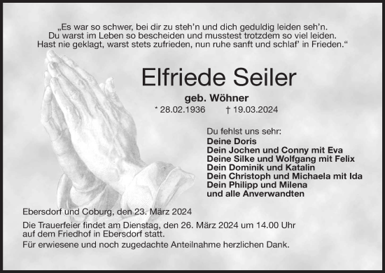 Anzeige von Elfriede Seiler von MGO