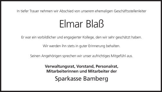Anzeige von Elmar Blaß von MGO